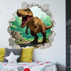 3D Dinosaur Wall Sticker PVC Waterproof Broken Wall T-Rex Removable Decal For Kids Room Living Room Decor