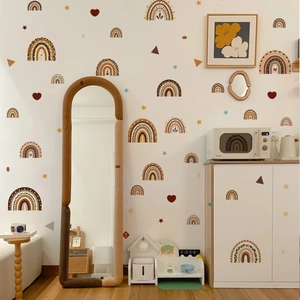 Bohemian earthy rainbow wall stickers set with hearts and stars for home decor