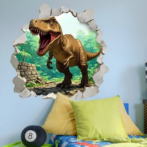 Detailed 3D effect T-Rex dinosaur wall sticker showing realistic texture and vibrant colors