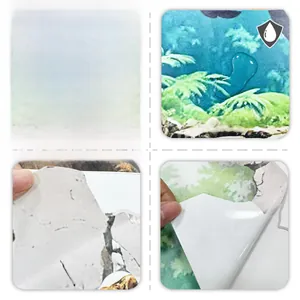 Detail of waterproof wall sticker showing textured forest print and adhesive backing