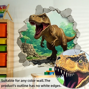 Detailed view of 3D dinosaur wall sticker showing no white edges on textured wall