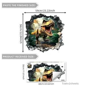 3D cracked wall dinosaur wall sticker set measuring 59x56cm for living room decor