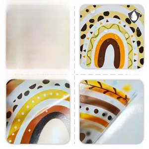 Macro view of waterproof vinyl rainbow wall decal with texture and self-adhesive backing