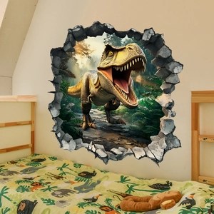 3D T-Rex dinosaur breaking through wall creative waterproof PVC self-adhesive wall sticker