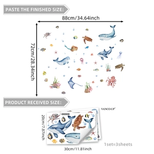 Luminous marine animal wall stickers set featuring whales and sea turtles for home decor