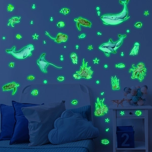 Luminous Glow In The Dark Ocean Animal Wall Stickers For Kids Bedroom Bathroom Sea Creature Whale Turtle PVC Wall Decals