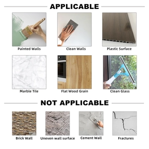 Guide showing applicable surfaces like glass and wood for the squirrel tree wall decal