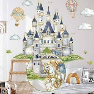Watercolor castle and carriage wall stickers set for children room decor