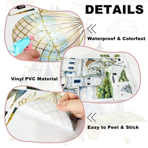 Detail of waterproof vinyl PVC castle wall sticker showing easy peel and stick texture