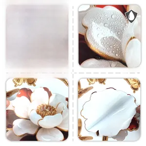 Stickers muraux floraux imperméables avec bordure dorée et support auto-adhésif