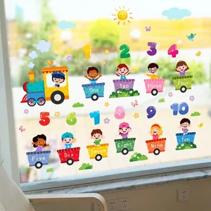 Stickers de fenêtre train éducatif avec chiffres 1-10 pour décor de chambre d'enfant