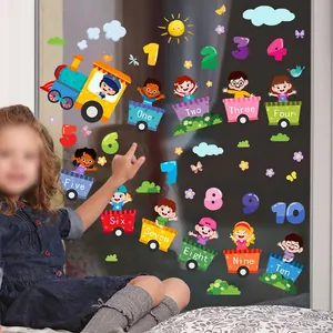 Autocollants de fenêtre éducatifs train de chiffres pour chambre d'enfant et décor