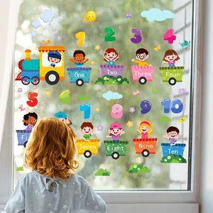 Autocollants de fenêtre train de chiffres colorés pour chambre d'enfant et éveil éducatif