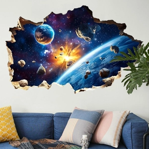 3D Universe Galaxy Space Broken Wall Stickers PVC Self Adhesive Planet Nebula Mural Home Decoration