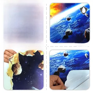Waterproof planetary wall decal showing front texture and adhesive backing details