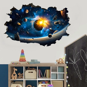 3D outer space planet wall decal with cosmic explosion effect for modern room decor
