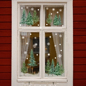Christmas Window Stickers Static Cling Decals Pine Tree Snowflake Watercolor Style PVC Reusable Winter Decoration