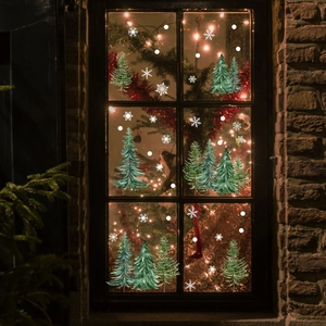 Christmas tree window stickers with snowflakes for festive home glass decoration