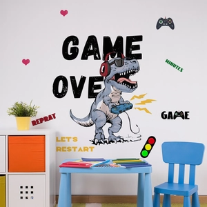 Creative dinosaur gaming wall decal set for boys room with gamepad and headset graphics