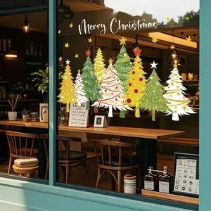 Creative Christmas tree window stickers with Merry Christmas text for glass decor