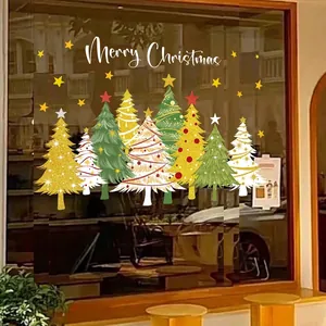 Creative Christmas tree window stickers with Merry Christmas greeting for home glass decor