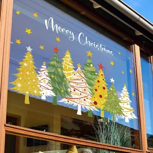 Christmas tree window stickers with Merry Christmas text for festive home glass decoration