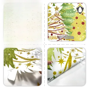 Detail of waterproof Christmas tree window stickers with green glitter and double-sided print
