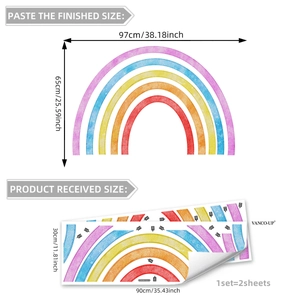 Watercolor rainbow wall decal for bedroom with size dimensions 97x65cm for home decor