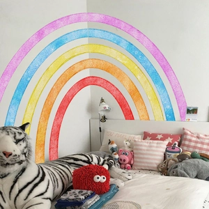Creative hand-drawn rainbow wall sticker for kids bedroom decor with crayon texture