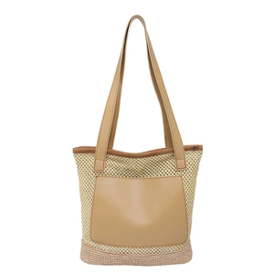 Grand sac cabas en paille tressée beige avec poignées en cuir pour plage ou quotidien