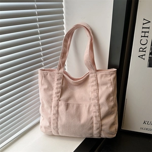 Women Corduroy Tote Bag Large Capacity Casual Shoulder Handbag For Commuting Daily Shopping Ladies Simple Minimalist Style