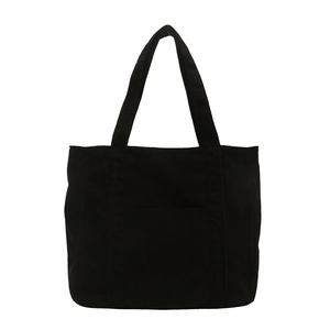 Large black corduroy tote bag with vertical stripes for casual commuting and daily use