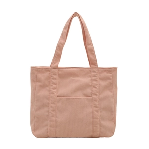 Pink corduroy tote bag for women featuring a minimalist design and a front pocket