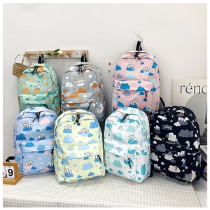 Détails de sacs à dos scolaire en toile multicolore avec ours et poches en filet