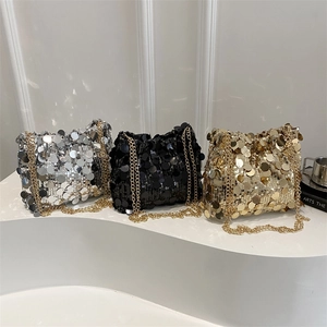 Sparkly sequin chain shoulder bags in silver, black and gold for evening party events