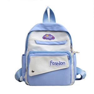 Minimalist large capacity backpack in light blue and white color block design