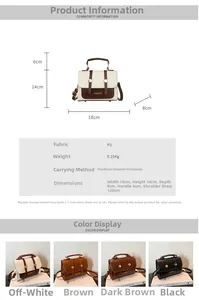 Detailed view of PU leather square bag showing dimensions and metallic turn-lock closure