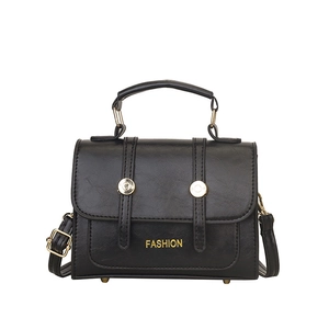 Retro black crossbody square bag with lychee grain leather and gold hardware