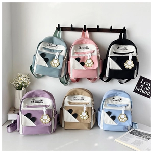 Mini cat-themed student backpacks in six pastel colors with cute paw charms