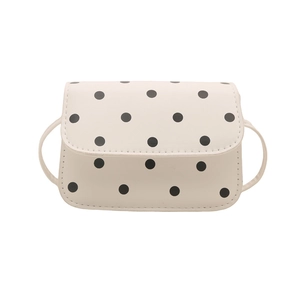 Retro polka dot crossbody bag in cream white PU leather with flap closure and long strap