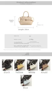 Detailed size chart for a 20x14cm PU leather bucket handbag showing dimensions and specs