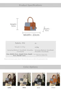 Detailed size specifications for the bicolor PU leather crossbody bag with dimensions