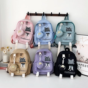 Set zaino con stampa di gatto e portamonete coordinato in vari colori per studenti