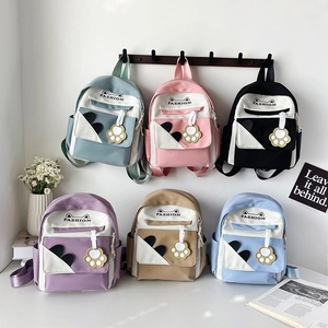 Mini high-density nylon backpack with cute cat paw pendant and minimalist design for students