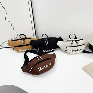 Minimalist nylon crossbody saddle bags in khaki, black, white, and brown with letter print