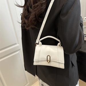 Minimalistische weiße PU-Leder Umhängetasche mit goldener U-Schnalle und Handgriff