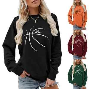 Detail of basketball mom sweatshirt showing neck ribbing and color options in four shades