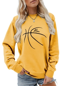 Detail of ginger crewneck sweatshirt featuring Mom basketball line art and ribbed cuffs