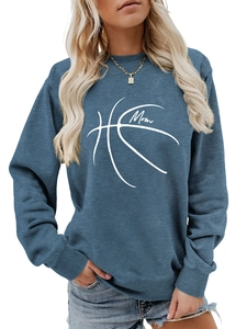 Detail of navy blue basketball mom sweatshirt featuring ribbed cuffs and cotton texture