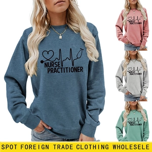 Nurse Practitioner Print Sweatshirt Women Casual Round Neck Long Sleeve Pullover Cotton Blend Medical Nursing Graphic Top